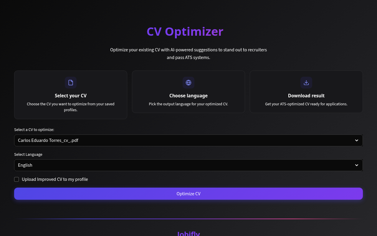 CV Optimizer selecting CV and language